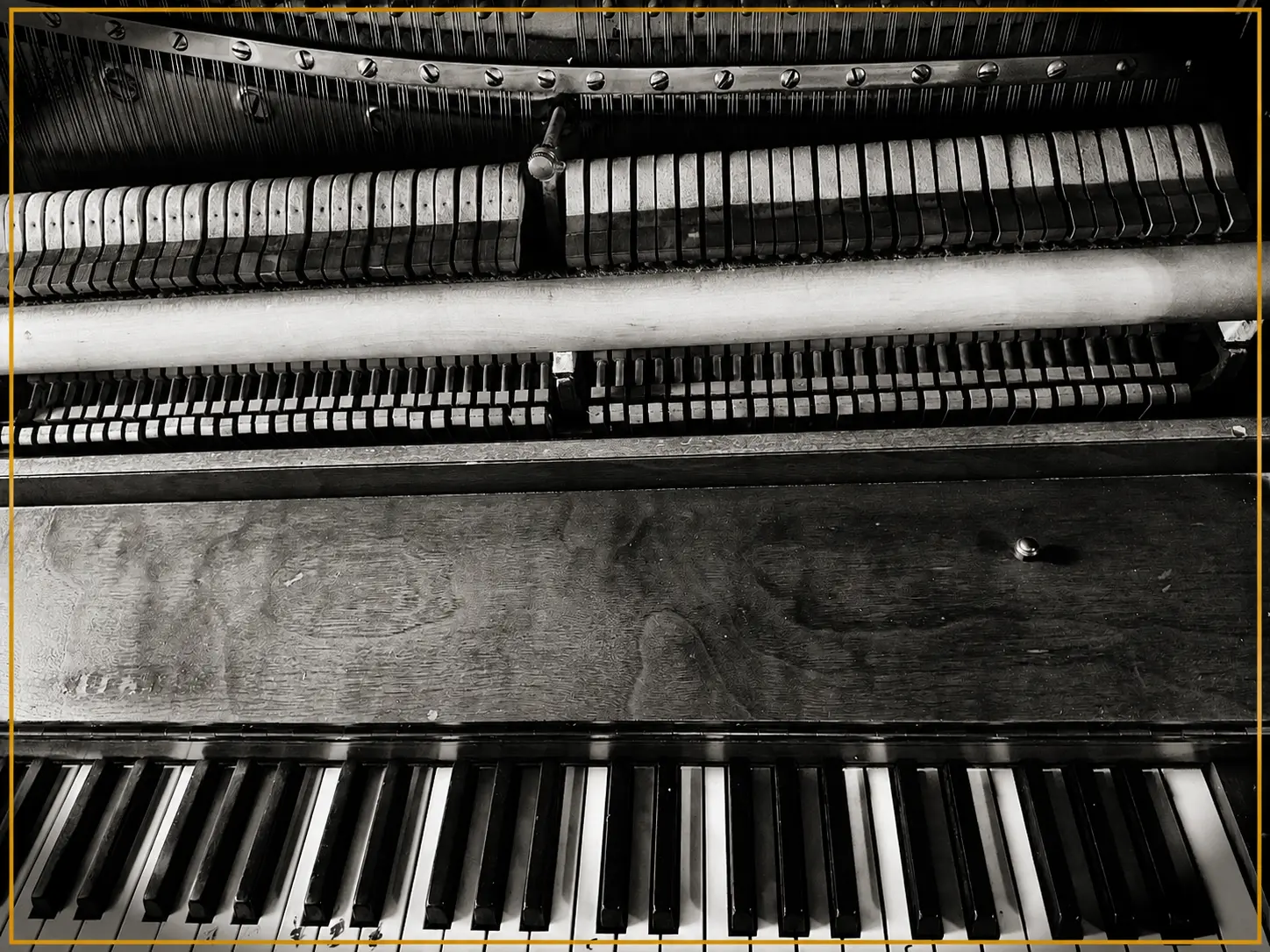 Vintage upright piano interior